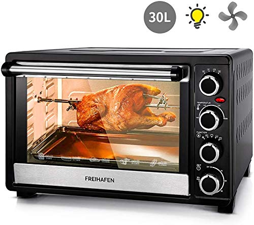 Forno Elettrico, Freihafen 30L 1500W Fornetto Elettrico Ventilato, Forno Elettrico con Funzione di Scongelamento, 6 Modalità di Cottura, Temperatura 100-230°C ideale per Uffici, Roulotte, Dormitorio