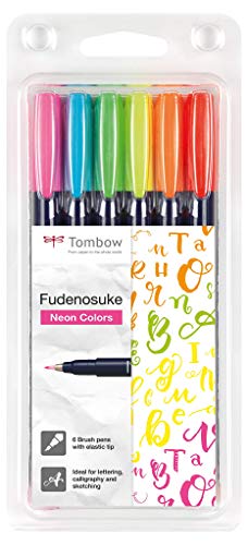 Tombow Ws-Bh-6P - Pennarello per Fudenosuke Neon, Punta Dura, 6 Pezzi, Multicolore