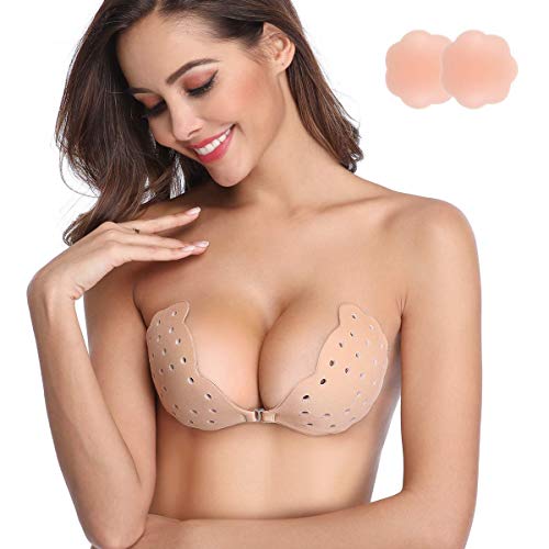 Niidor Reggiseno Adesivo Senza Spalline appiccicoso Invisibile Reggiseno Push up coperture del capezzolo in Silicone per Abito Senza Schienale （Carne Traspirante-B）