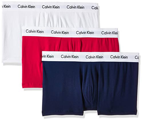 Calvin Klein COTTON STRETCH, Boxer Uomo, Multicolore (I03 White, Red ginger, Pyro blue), M, Pacco da 3