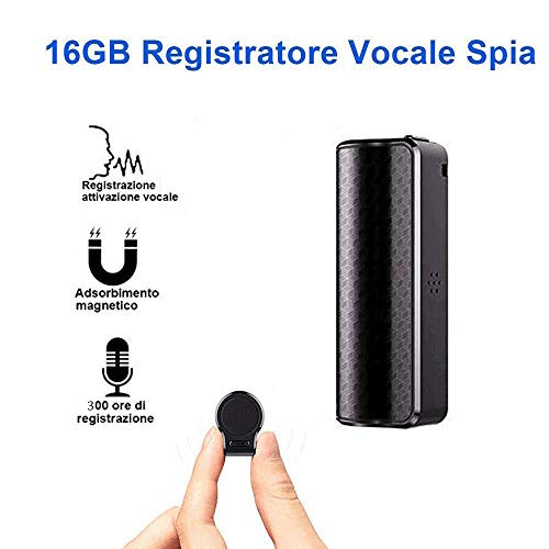 Registratore Vocale Spia, Micro Registratore Vocale da 16GB con Attivazione Vocale Registrazione fino a 15 Giorni con Calamita e Impermeabile, Ideale per Lezioni, Meetings, Interviste, fino a 192 ore