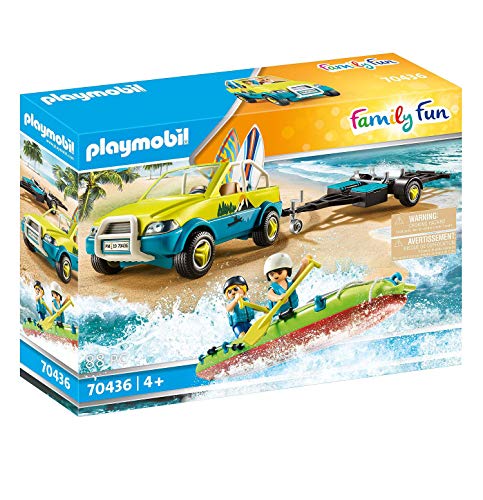 PLAYMOBIL Family Fun 70436 - Auto da spiaggia con rimorchio per canoa, Dai 4 anni