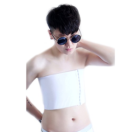 BaronHong Tomboy Trans Lesbian Senza Spalline Plus Size Petto Binder Top con 20 Banda Elastica CM (Bianco, L)