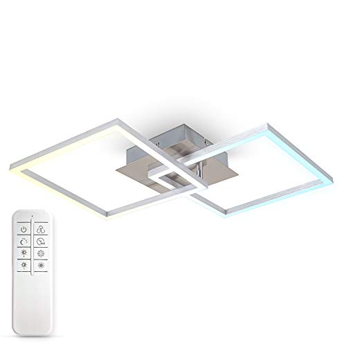 B.K.Licht Plafoniera LED dimmerabile con telecomando, CCT luce calda, neutra, fredda, LED integrati 27W 3040Lm, 1 quadrato orientabile, lampadario con timer e funzione luce notturna per camera o sala