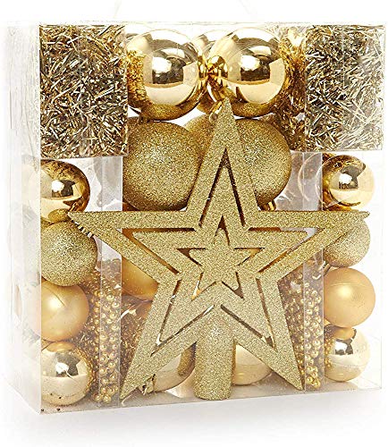 Heitmann Deco Weihnachtsbaum-Schmuck - gold - 45-teilig - Set inkl. Baumspitze, Kugeln, Perlketten und Girlanden - Kunststoff