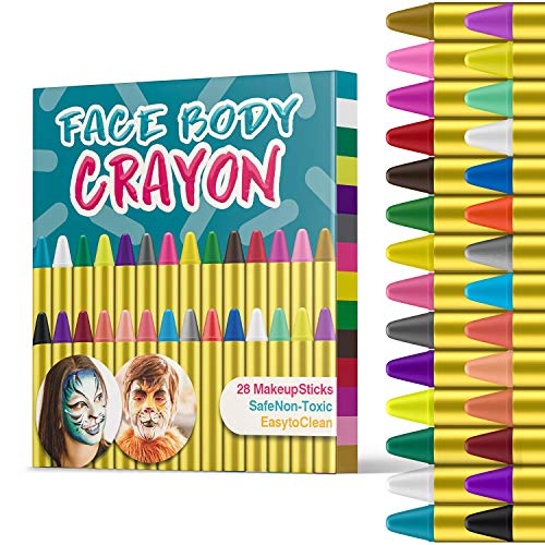 JamBer 28 Colori Face Paint, Face pastelli matite da Trucco sicure e atossiche per Bambini, Perfetto per Carnevale, Pasqua, Natale
