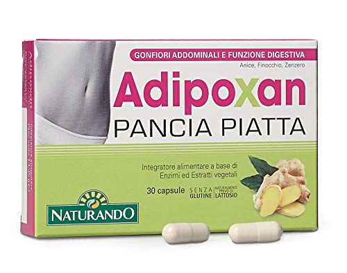 Naturando 5283 Adipoxan Pancia Piatta 30 Capsule Integratore Alimentre, Contrasta i Gonfiori Addominali e Favorisce la Funzione Digestiva - 50 Gr