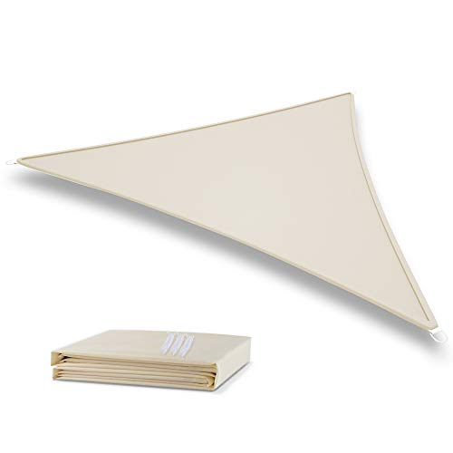 deepee Tenda a Vela Parasole 3×3×3m Triangolo, Realizzato in Poliestere di Alta qualità, 95% UV Protezione e Impermeabile, per Giardino, Struttura Esterna e attività, Bianco Crema