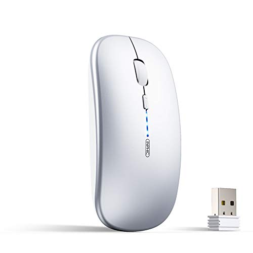 INPHIC Mouse wireless ricaricabile, ultra sottile 2.4G silenzioso mouse senza fili ottico 1600 DPI con ricevitore USB per laptop, MacBook, PC, Windows, ufficio, carica batteria visibile, argento