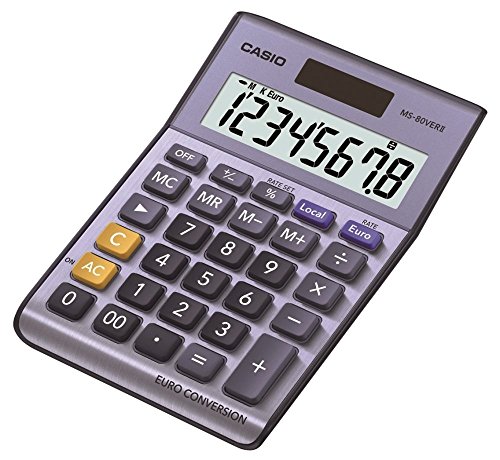 CASIO MS-80VERII calcolatrice da tavolo - Display a 8 cifre, euroconvertitore e struttura blu in metallo