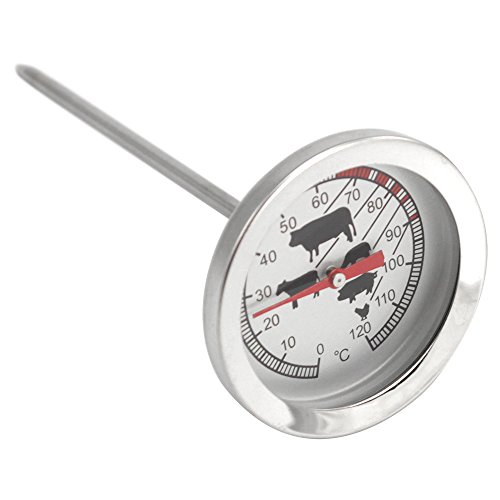 com-four® Termometro per Arrosto in Acciaio Inossidabile - Termometro Analogico per Carne fino a 120°C - Termometro per Griglia - Ago per Carne- 10 cm (001 pezzo)