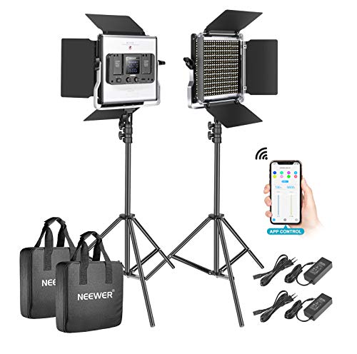 Neewer 2 Kit d’Illuminazione Luce 528 LED Dimmerabile Bicolore 3200-5600K Gestione via APP Intelligente, LCD Display, con Stativo per Illuminazione di YouTube Riprese in Studio in Esterni