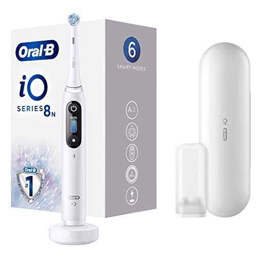 Oral-B iO - 8n Spazzolino Elettrico Ricaricabile, 1 Spazzolino Bianco con Tecnologia Magnetica, Display A Colori, 1 Testina, 1 Custodia Da Viaggio Premium