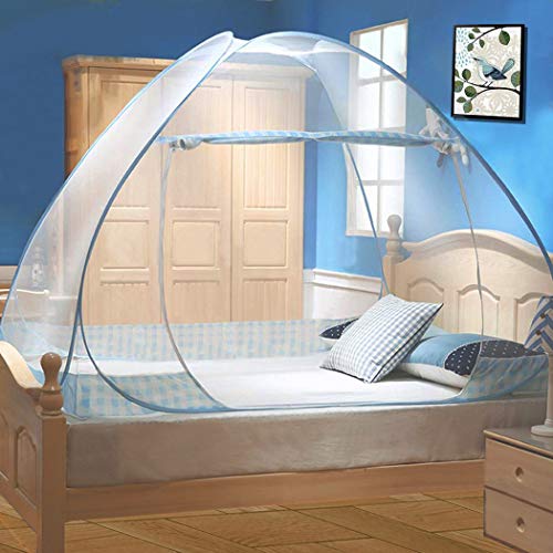 Zanzariera Letto, Digead Zanzariere Pieghevole, Porta Singola in Poliestere Misto, Facile da Installare, leggero e traspirante, 100 * 200cm Zanzariera da Letto - Bordo blu