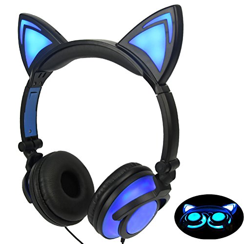 LIMSON Cuffie Auricolari con Orecchio Cat Headsets, Headphones Ricaricabili per Bambini Earphones (Blu)
