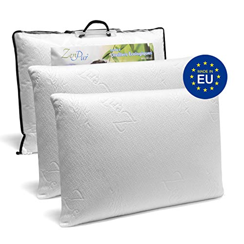 ZenPur Cuscini Memory Foam Coppia Modello Saponetta - Cuscini Letto Memory Ergonomici, Ortopedici, Antibatterici con Fodera in Fibra di bambù - Ipoallergenici e Altamente Traspiranti