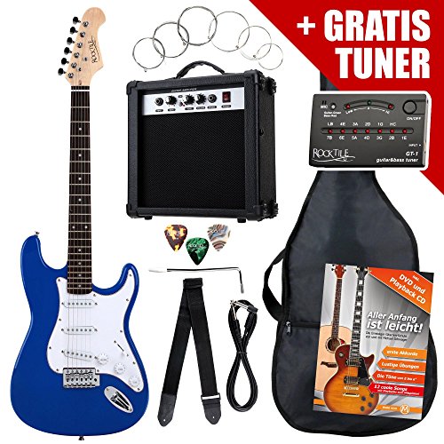 Rocktile ST Pack SET chitarra elettrica blu con amplificatore, borsa, accordatore, cavo, tracolla