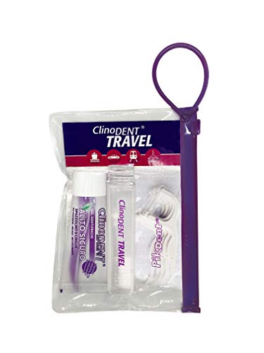 Clinodent Travel Kit di igiene orale tascabile: bustina, spazzolino richiudibile, gel dentifricio alito sicuro senza obbligo di risciacquo, forcelle interdentali