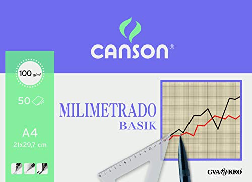Guarro Canson 200402861 Carta Millimetrata A4, Blocchetto 50 Fogli