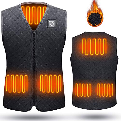 Greatever Gilet Riscaldato, Giacca Riscaldabile 5V USB per Uomo Donna, Giubbotto Riscaldato Lavabile Scalda Corpo per Freddo Inverno attività all'aperto Campeggio(Senza Batteria) (Nero, XS)