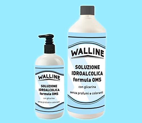 KIT Walline - Soluzione Idroalcolica Formula OMS Liquido Lavamani Con Azione Igienizzante Alcol 80% 500 ml + 1 lt Ricarica