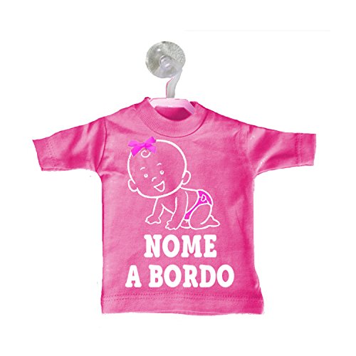 Mini T-shirt magliettina auto macchina fuxia bimba a bordo personalizzata nome bebè baby che gattona fiocco raso