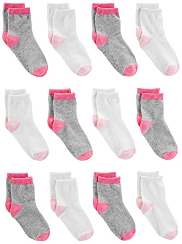 Simple Joys by Carter's - Confezione da 12 calzini per bambine ,Pink/Gray/White ,0-6 Months