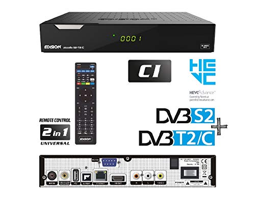 Edision PICCOLLO S2+T2/C - Ricevitore COMBO con lettore di schede, due sintonizzatori, un satellite per DVB-S & S2 e un HYBRID per DVB-T / T2 e DVB-C, 2x USB, Full HD, Nero