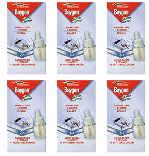 6 Ricariche per diffusore Elettrico BAYGON GENIUS Liquido ricarica anti zanzare