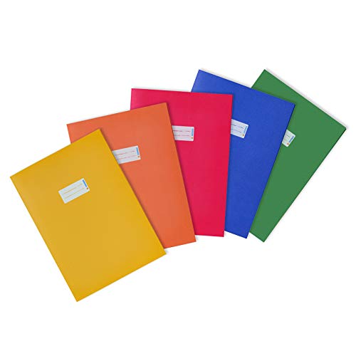 HERMA 20229 - Copertina per quaderno, formato DIN A4, con spazio per scrivere, in carta riciclata resistente e colori accesi, per quaderni, giallo, arancione, rosso, blu, verde