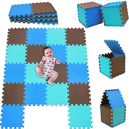 MSHEN Tappeto Puzzle con Certificato CE e Certificazione in Soffice Schiuma Eva | Tappeto da Gioco per Bambini | Tappetino Puzzle...dimensione1.62 mq,marrone-blu-turchese-060708g18