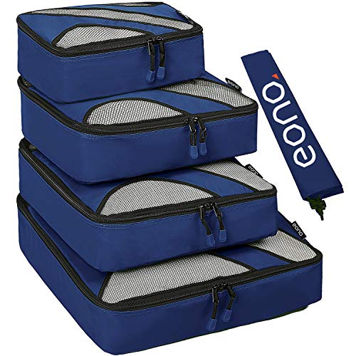 Eono by Amazon - Set di 5 Organizzatori da Viaggio, 4 Cubetti di Imballaggio di Diverse Dimensioni per Abiti Puliti e 1 Borsa per Bbiancheria Sporca, Ottimo per i Viaggi, Navy