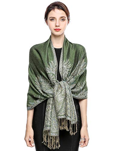 EASE LEAP Sciarpa Pashmina per donna scialle avvolgente caldo di lusso con sensazione di seta Hijab Paisley in colori ricchi con frange 200 * 70cm/(verde)