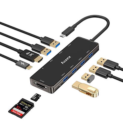 Aceele 10 in 1 Hub USB C con 6 Porte USB 3.0, HDMI 4K,Porta Tipo C PD, Lettori di schede SD e TF, per iPad PRO 2020 MacBook PRO Surface Go e Samsung S10 Huawei P20 ECC