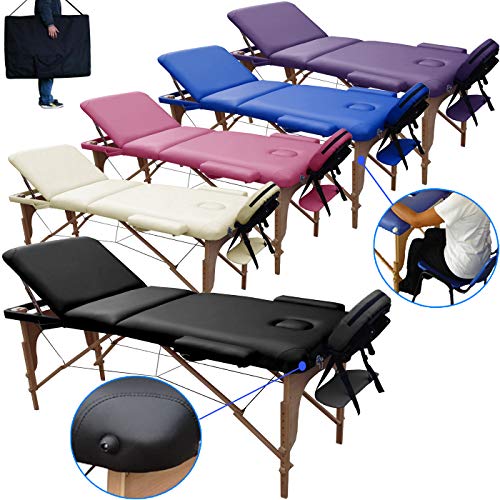 LETTINO MASSAGGIO 3 ZONE IN LEGNO PORTATILE -DIMENSIONE 180x56 CM-PESA SOLO 13,3KG CON ACCESSORI 14,5KG+ANGOLI ARROTONDATI E RINFORZATI+ PANNELLO REIKI - LETTINI PER FISIOTERAPIA DA MASSAGGI - NERO