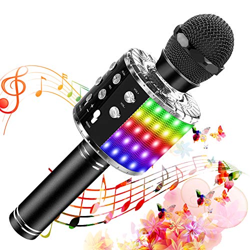 SunTop Microfono Karaoke, Bluetooth Wireless Microfono con LED Lampada Flash, Portatile Karaoke Player con Altoparlante con Altoparlante Funzione di Registrazione Luci LED per Cantare Party Player
