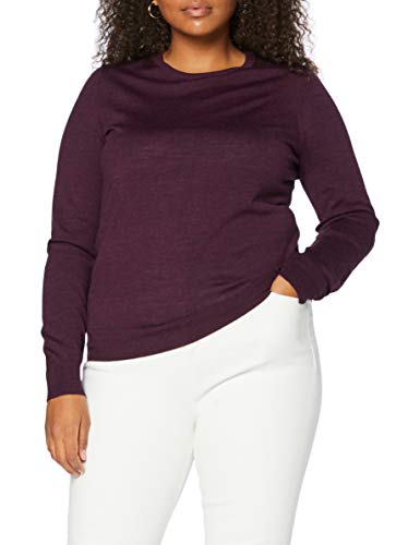 Marchio Amazon - MERAKI Pullover Lana Merino Donna Girocollo, Rosso (Berry Marl), 42, Label: S