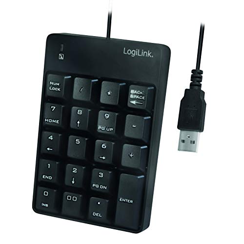 LogiLink ID0184 - Tastiera numerica aggiuntiva con porta USB con indicatore di attività a LED, colore: Nero