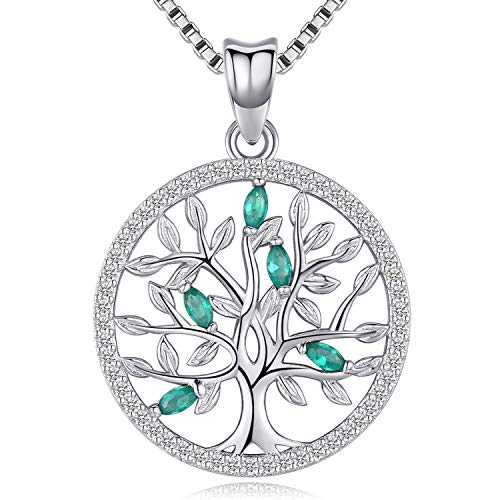 Friggem Collana e pendente in argento sterling con delicato albero della vita con zirconi verdi per donna e uomo, regalo per la festa della mamma
