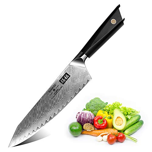 SHAN ZU Coltello da chef Damasco 20 cm, Coltello da Cucina a 67 strati in Acciaio Damasco Giapponese AUS10 Kiritsuke ad alto Contenuto di Carbonio con Impugnatura G10 - GYO Series