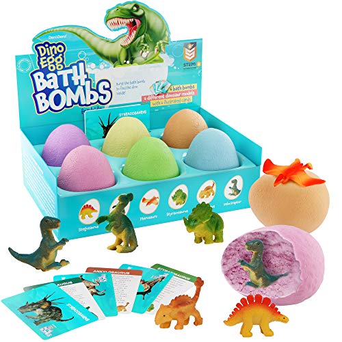 Bombe da Bagno Dinosauro con Sorpresa all’Interno per Bambini - Un Dinosauro in Ogni Bomba da Bagno - Confezione 6 - Include Carte per l’Apprendimento - Regalo Divertente per Bambini e Bambine