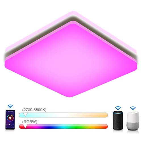Smart Wifi Lampada da soffitto, 15W 1500lm Lampada da WiFi Luce Dimmerabile RGB Controllo vocale dimmerabile Multicolore Rotondo Plafoniere Supporto per Alexa Google und Alexa.