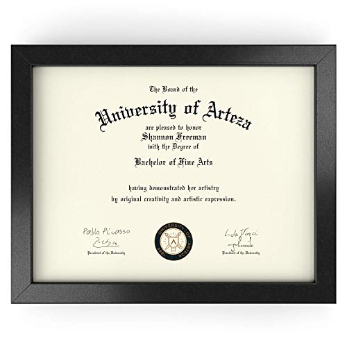 ARTEZA Cornice per Diplomi o Certificati 21,6x27,9 cm - Cornice in Solido Legno e Frontale in Vetro - Ganci da Parete e Piedistallo da Tavolo per Esposizione Diplomi e Certificati