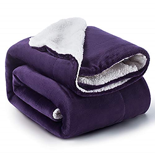 Bedsure Coperta di Pile Sherpa per Letto e Divano Viola 150x200cm - Plaid Letto Singolo Coperte di Sherpa e Flanell Microfibra Morbida