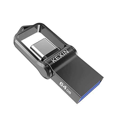 KEXIN 64GB Chiavetta USB 3.0 + USB C OTG PenDrive Tipo C Chiavette Memoria USB Pennetta Impermeabile Flash Drive con Portachiavi Memory Stick Metallo Pennette USB per Samsung/PC/Laptop Regali Nero