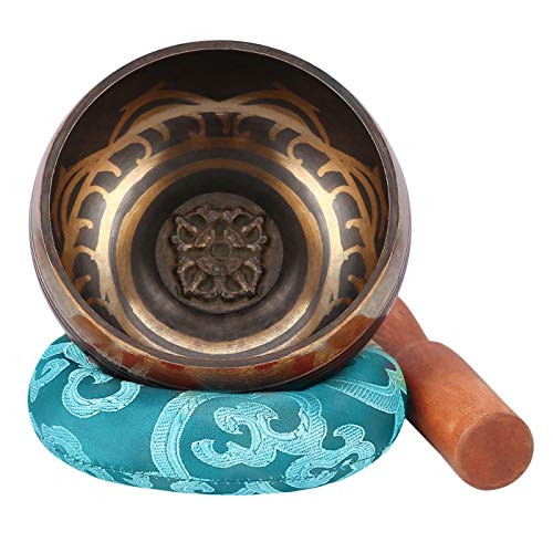 Campana Tibetana,Campana Tibetana Buddista 9.5cm Ciotole di Canto Completa di Cuscino Himalayano e Percussore per Meditazione Buddista Cura Yoga Musicoterapia