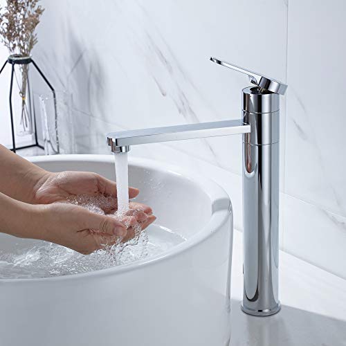 Umi. by Amazon - Rubinetto Bagno Lavabo Alto in Ottone Cromato Resistente alla Corrosione Miscelatore a Bocca Alta Monocomando per Lavandino Bagno