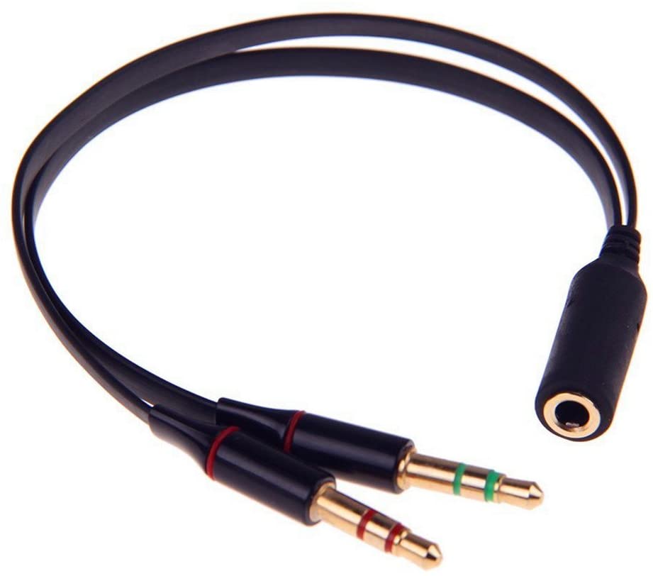 SmartEra® 3.5mm Femmina a Maschio 2 Gold Plated cuffia microfono Audio sdoppiatore cavo piatto(nero)