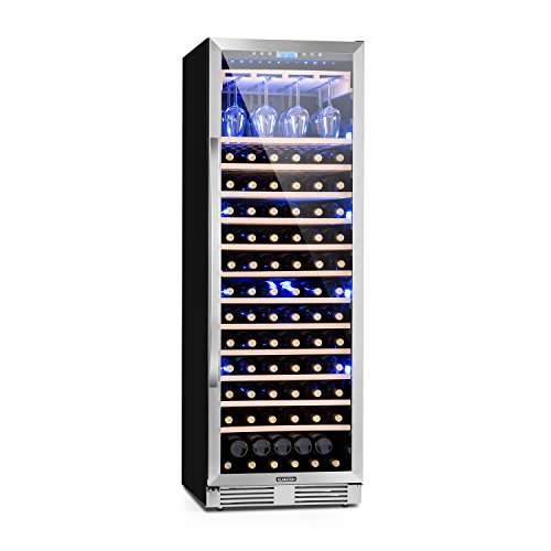 Klarstein Vinovilla Grande - Frigorifero per vino, 425 l, 165 bottiglie, 13 ripiani, Touch Control, Luci LED selezionabili in 3 colori, Porta bicchieri di vino, Temperatura regolabile, Nero