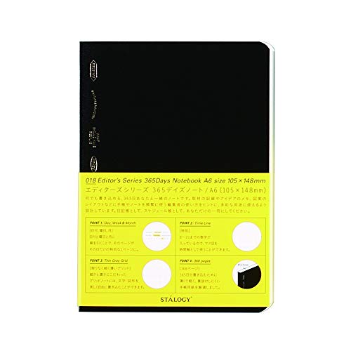 Stalogy S4-G Notebook con griglia: 4.1 in. x 5.8 in. (Nero) / A6 365 days taccuino
